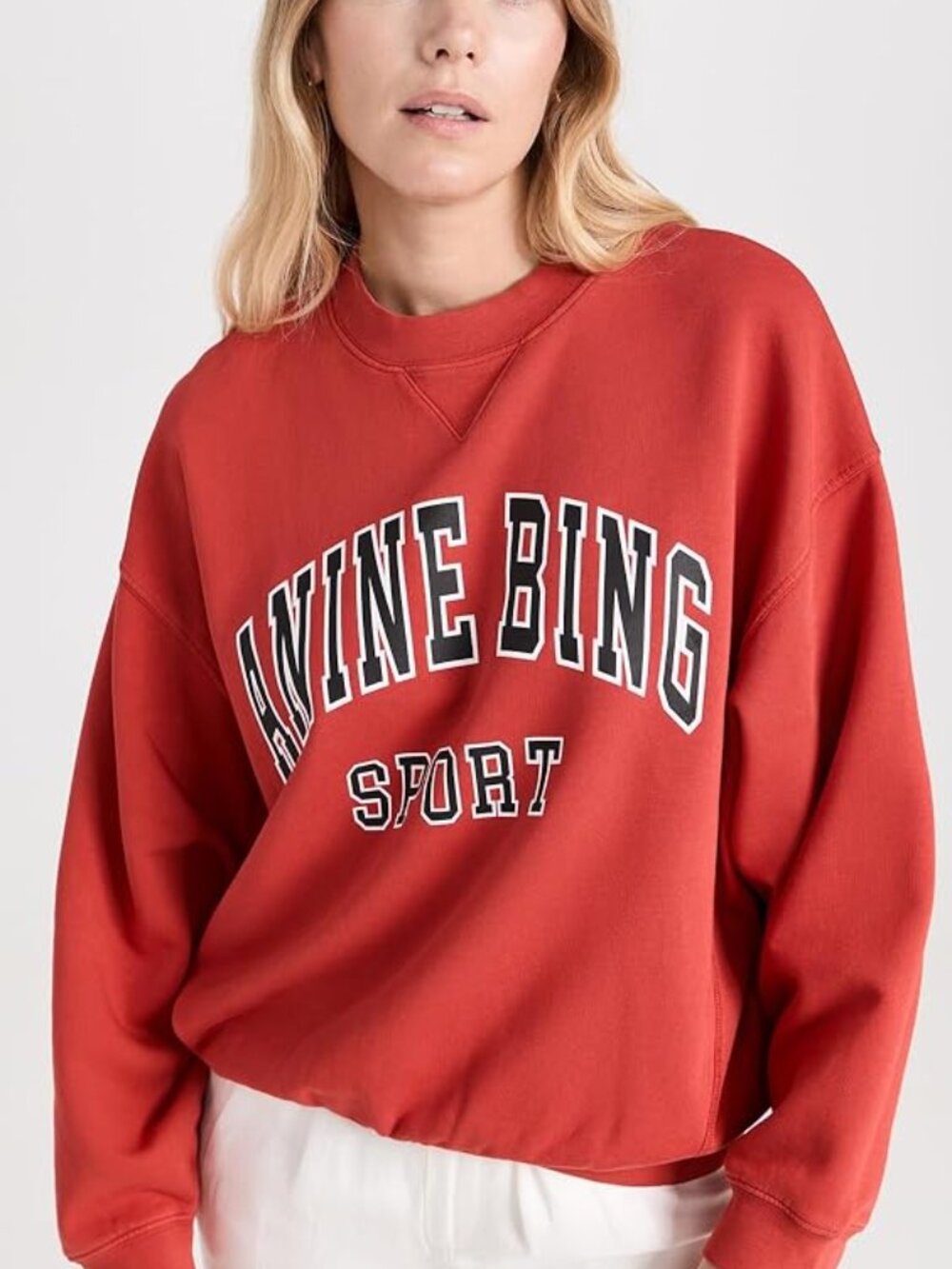Anine Bing Jaci Sweatshirt Red Varsity Logo Crewneck M